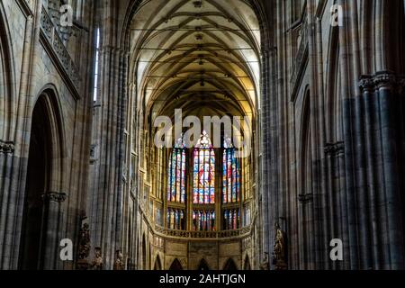 PRAGUE, CZECH REPUBLIC - DECEMBER 2019: beautiful interior of the St Vitus Cathedral in Prague Stock Photo