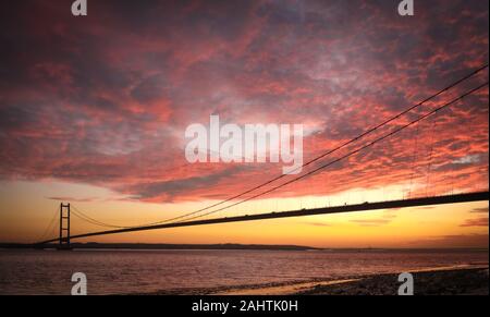 Humber Bridge at Sunset from Hessle Foreshore Stock Photo