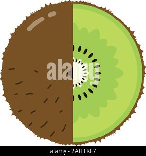 Kiwi fruit sphere with half slice logo, flat icon design template ...