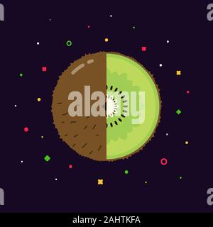 Kiwi fruit sphere with half slice logo, flat icon design template ...
