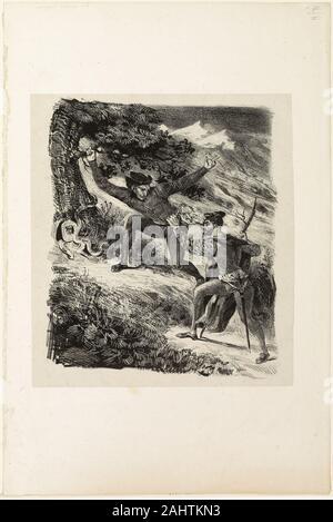 Eugène Delacroix. Faust and Mephistopheles in the Harz Mountains. 1828. France. Lithograph in black on light gray China paper laid down on ivory wove paper Stock Photo