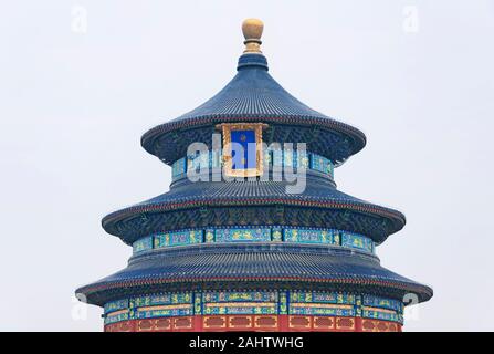 Hall for prayer of Good harvest within the Temple of Heaven Scenic area in Beijing China.  Chinese translation for Qi nian dian is praying hall. Stock Photo