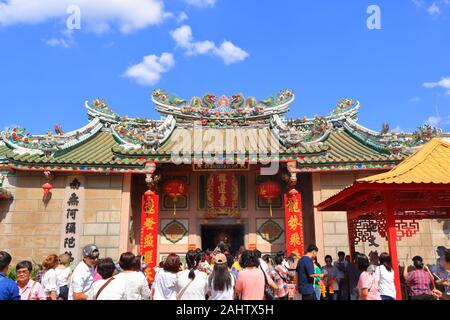 Bangkok,Thailand-December 31 2019: Tourists visit Dragon temple, the most famous chinese temple in Thailand, to worship Buddha and making wishes Stock Photo