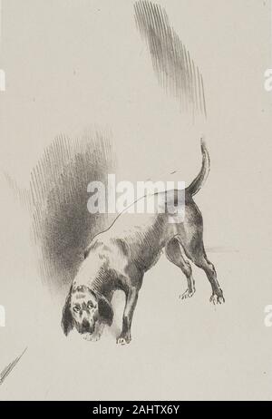Odilon Redon. He [The Narrator's Dog] Kept His Eyes Fixed on Me With a Look So Strange, plate 3 of 6. 1896. France. Lithograph in black on light gray China paper laid down on ivory wove paper Stock Photo