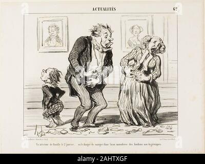 Honoré-Victorin Daumier. The Interior of a Family on January 2 - or the Danger of Consuming Immoderately Non-Hygienic Sweets, plate 62 from Actualités. 1853. France. Lithograph in black on white wove paper Stock Photo