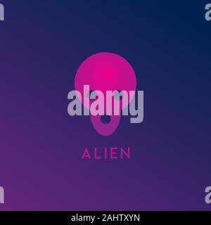 Alien Space Logo Design Template, Pink, Purple, Violet, Dark, Gloomy Stock Vector