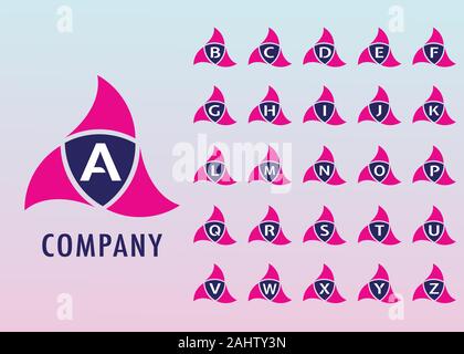 Alphabetic Logo Design Template, Ninja Security Logo Concept, Company, Pinky, Blue, White, Initial Logo, Digital, Modern, Flat Stock Vector