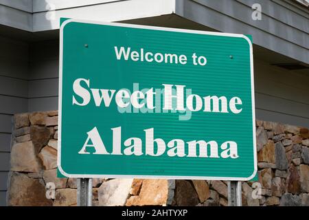 Cuba, AL - October 7, 2019: Alabama sign on the wall of  Visitors Center Stock Photo