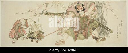 Utagawa Toyohiro. The Festive Custom of Asahina Continued by Jihinari for Twenty-three years (Nijusan-nen tsuzuki Jihinari kichirei Asahina). 1820. Japan. Color woodblock print; horizontal nagaban, surimono Stock Photo