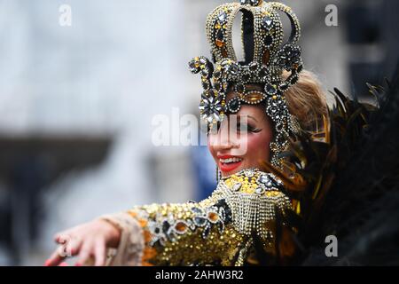 A performer during the New Year's Day Parade in London. Stock Photo