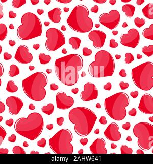 Red hearts seamless pattern on white background. Print, holiday decoration element. Abstract wallpaper vector Stock Vector