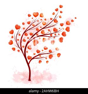 Red hearts tree for decoration design. Vector illustration for Happy Valentines day Stock Vector