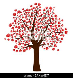 Red hearts tree for decoration design. Vector illustration for Happy Valentines day Stock Vector