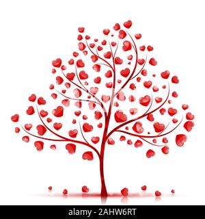Red hearts tree vector background Stock Vector