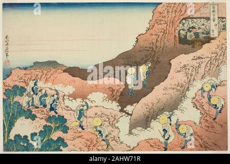 Katsushika Hokusai. Groups of Mountain Climbers (Shojin tozan), from the series Thirty-six Views of Mount Fuji (Fugaku sanjurokkei). 1825–1838. Japan. Color woodblock print; oban Stock Photo