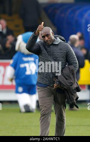 Kingston, UK. 01st Jan, 2020. Southend United manager, Sol Campbell during the EFL Sky Bet League 1 match between AFC Wimbledon and Southend United at the Cherry Red Records Stadium, Kingston, England on 1 January 2020. Photo by Carlton Myrie. Editorial use only, license required for commercial use. No use in betting, games or a single club/league/player publications. Credit: UK Sports Pics Ltd/Alamy Live News Stock Photo