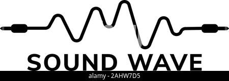 Audio Wave Logo Design Template, Cable Jack Logo Concept, Black and White, Audiophile Illustration, Audio Equipment, Vector Project EPS 10 Stock Vector