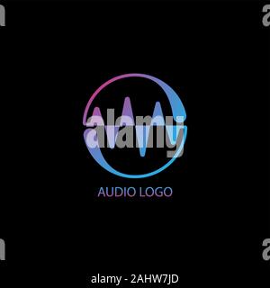Circle Audio Wave Spectrum Visual Logo Concept, Liquid Spectrum Bar Design Vector,Audio Logo Template, Colorful, Audiophile, Blue Purple Gradation Stock Vector