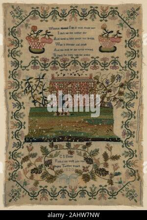 C. S. Peake (Maker). Sampler. 1820. England. Silk embroidery on wool ground backed with linen Stock Photo