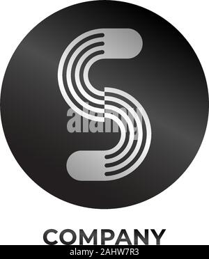 Letter S Alphabet Company Logo Design Template, Wave Line Logo Concept, Black and White, Lineart Style Design, Monogram, Ellipse Rounded Shape, EPS 10 Stock Vector