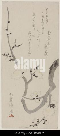 Kitao Shigemasa. Plum Branch. 1775–1800. Japan. Color woodblock print; surimono Stock Photo