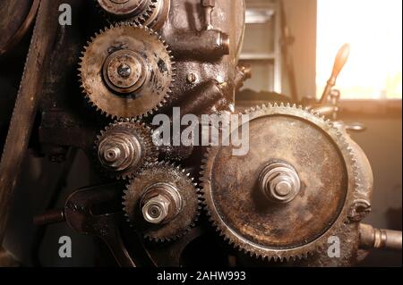 Old working lathe in a workshop Stock Photo