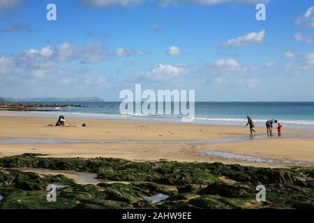 Towan Beach, Roseland Peninsula, Cornwall, UK at low tide Stock Photo