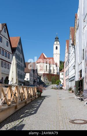 HORB AM NECKAR, GERMANY - September 15 2019: cityscape of touristic historical little town with 'Heilig Kreuz' Baroque church looming out of tradition Stock Photo