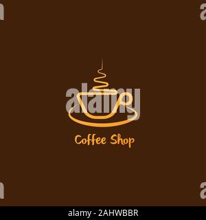 Coffee Shop Logo Design Template, Minimal Logo Concept, Simple Logo Illustration, Cup Vector Icon, Drink Smoke Illustrated, Brown, Vector EPS 10 Stock Vector