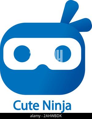 Cute Ninja Logo Concept, Blue Ninja Logo Design Template, Superhero Character, Kid Ninja Vector Icon, E Sport Logo Stock Vector