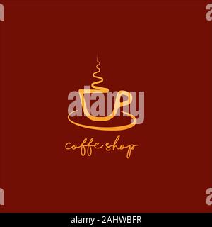 Coffee Shop Logo Design Template, Minimal Logo Concept, Simple Logo Illustration, Cup Vector Icon, Drink Smoke Illustrated, Vector EPS 10 Stock Vector