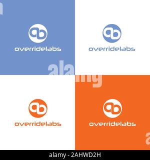 Letter AB or OL Company Logo Design Template, Alphabet Logo Concept, Monogram Logotype, Ambigram Style, Cyan, Blue, Orange, Ellipse Rounded Shape, Mod Stock Vector