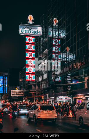 Neons signs at night in Chinatown, Bangkok, Thailand Stock Photo