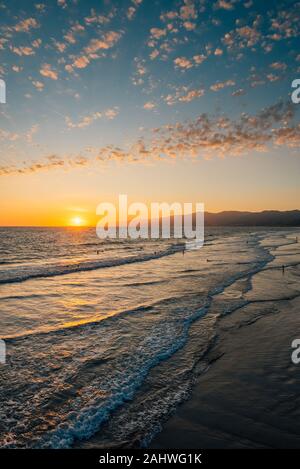 Sunset over the Pacific Ocean in Santa Monica, California Stock Photo
