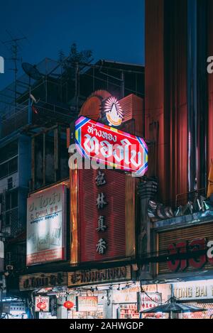 Neons signs at night in Chinatown, Bangkok, Thailand Stock Photo