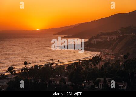 Sunset view from The Point at the Bluffs, in Pacific Palisades, Los Angeles, California Stock Photo