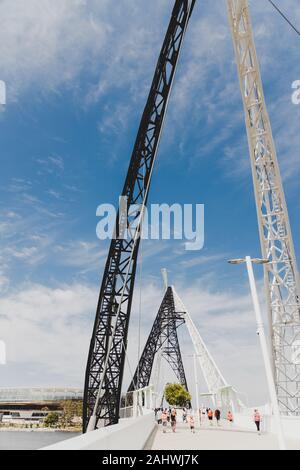 PERTH, WESTERN AUSTRALIA - December 26th, 2019: the Matagarup Bridge over the Swan River in Perth city CBD Stock Photo