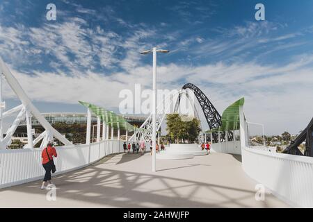 PERTH, WESTERN AUSTRALIA - December 26th, 2019: the Matagarup Bridge over the Swan River in Perth city CBD Stock Photo