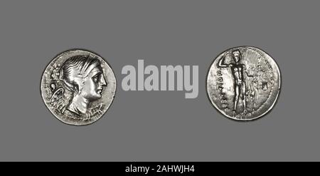 Ancient Greek. Drachm (Coin) Depicting the Goddess Nike. 216 BC–203 BC. Terina. Silver Stock Photo