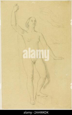 Jean Auguste Dominique Ingres. Study for Joan of Arc, and Sketches of Hands. 1841–1854. France. Graphite on tan wove tracing paper, laid down on off-white wove paper, laid down on cream board Stock Photo