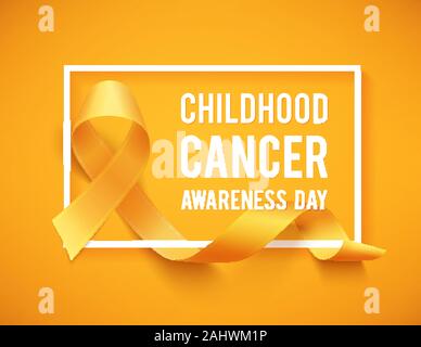 Realistic gold ribbon, childhood cancer awareness symbol, vector illustration Stock Vector