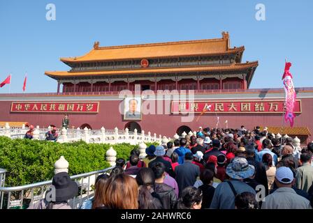 People queueing to enter The Forbidden City, Beijing, China Stock Photo