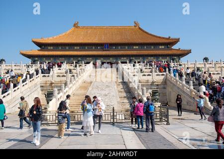 Large Stone Carving behind Hall of Preserving Harmony in The Forbidden City, Beijing, China Stock Photo