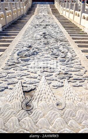 Large Stone Carving behind Hall of Preserving Harmony in The Forbidden City, Beijing, China Stock Photo