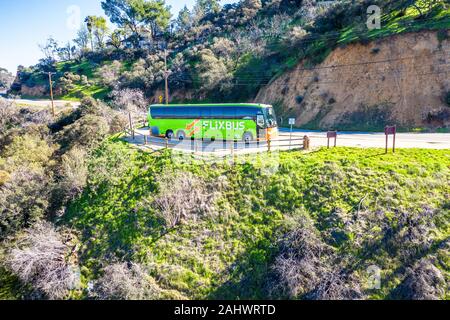 FlixBus green Passenger Bus, Los Angeles California. Intercity travel bus. Flix Bus. Stock Photo