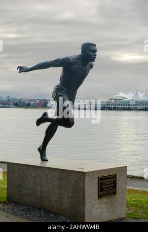 Statue of Olympic track and field runner Harry Winston Jerome (1940-1982), British Columbia's athlete of the century 1871-1971, in Stanley Park, Vanco Stock Photo