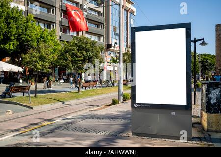 Pylon mock up in the city on sunny day. Blank billboard mockup Stock Photo
