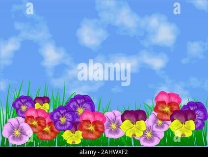 sky and flowers. abstract background with clouds on blue sky Stock Vector