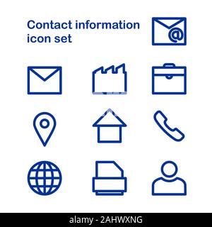 A set of Contact information Icons. Buttons vector icon set. communication symbols collection, vector sketches. email, address, home, user, phone, tel Stock Vector