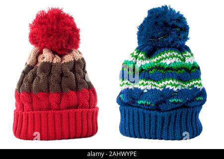 Two winter ski knit hat isolated white Stock Photo